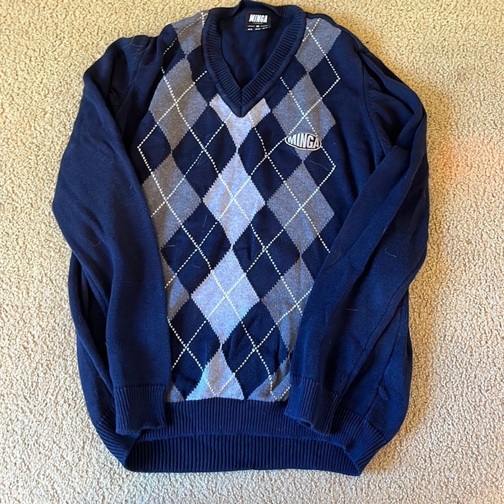 Minga London Blue Shades Argyle Knitted Jumper